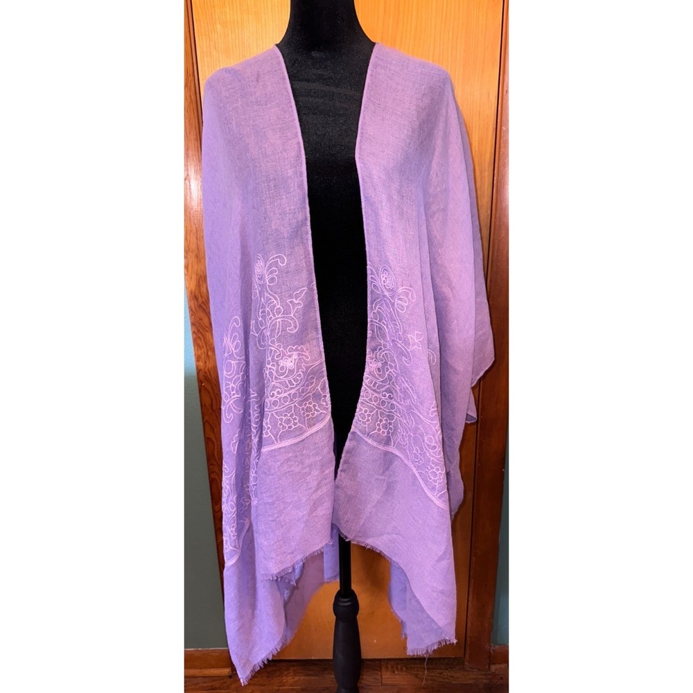 Womens Purple Embroidered Kimono Duster Boho Beach Cover Up S/M